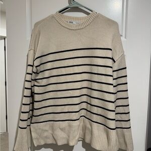 Zara Women's Sweater in Cream with Black Stripes